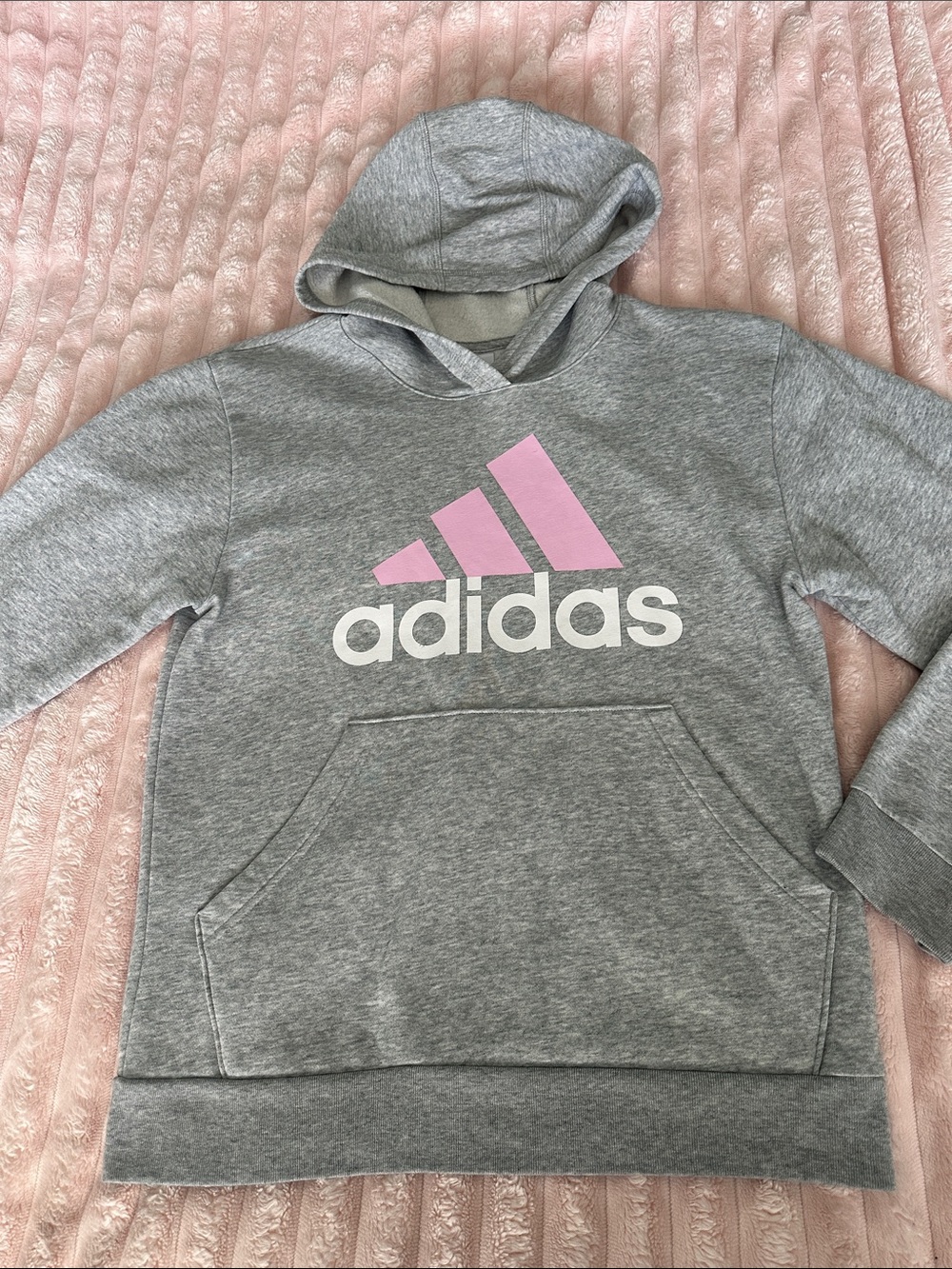 Girls Adidas Gray Hoodie with Pink Logo
